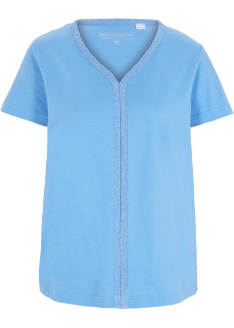 T-Shirt mit Glitzerkante in blau von vorne - bpc selection