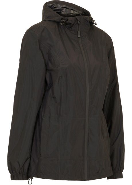 Ultraleichte Regenjacke mit integrierter Tasche zum Verstauen in schwarz von vorne - bpc bonprix collection