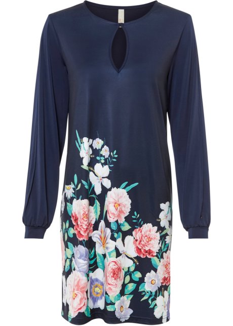 Kleid mit Blumendruck in blau von vorne - BODYFLIRT boutique