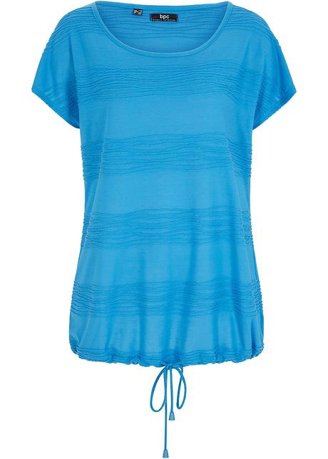 Struktur-Shirt mit verstellbarem Bündchen am Saum in blau von vorne - bpc bonprix collection