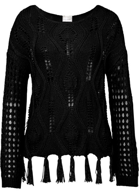 Ajour-Pullover  in schwarz von vorne - BODYFLIRT