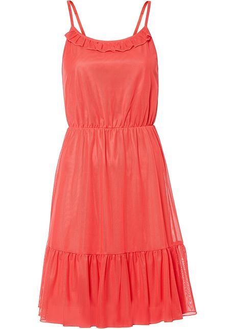 Kleid mit Rüschen in orange von vorne - BODYFLIRT
