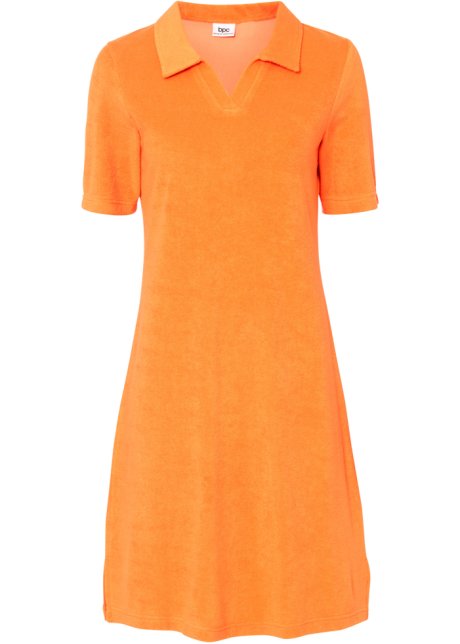 Knieumspielendes Frottee-Kleid mit Polokragen in orange von vorne - bpc bonprix collection