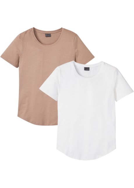T-Shirt in Slub-Yarn Qualität Slim Fit, (2er Pack) in braun von vorne - RAINBOW
