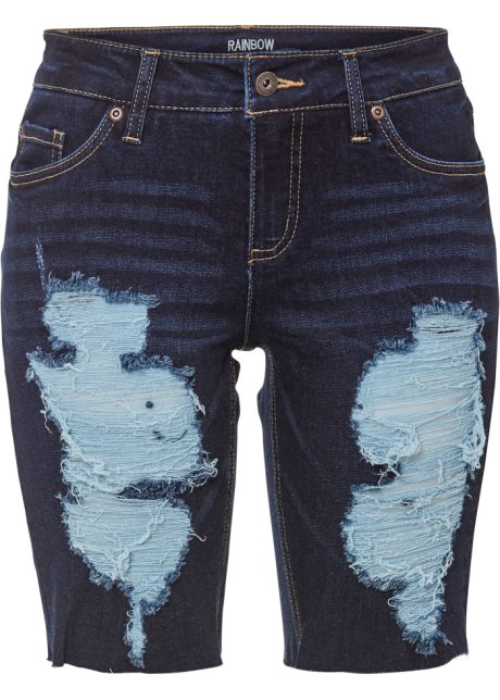 Jeans-Bermuda mit Destroy-Effekten in blau von vorne - RAINBOW