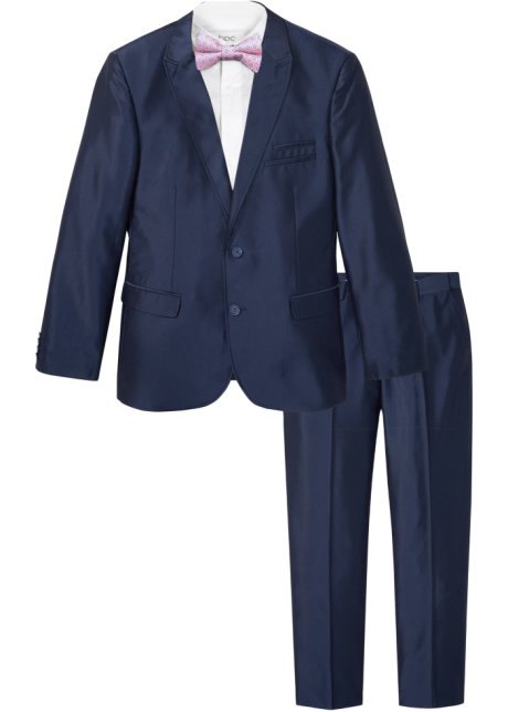 Hochzeitsanzug Slim Fit (3-tlg.Set): Sakko, Hose, Fliege in blau von vorne - bpc selection