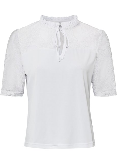 Shirt mit Spitze in weiß von vorne - RAINBOW