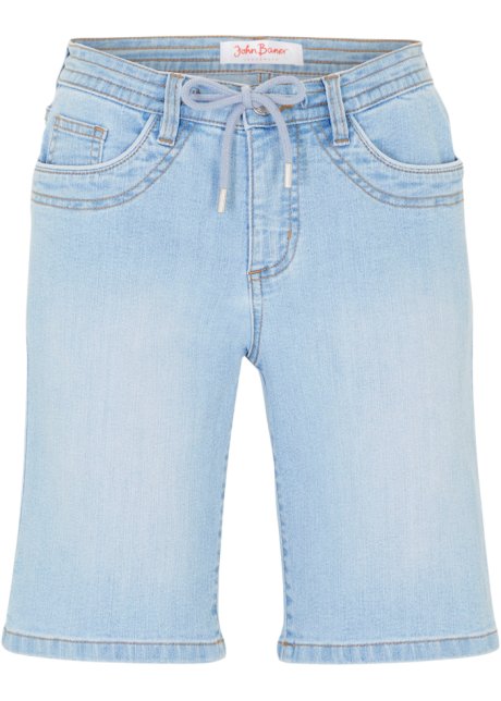 Komfort-Stretch-Jeans -Bermuda mit Bindeband in blau von vorne - John Baner JEANSWEAR