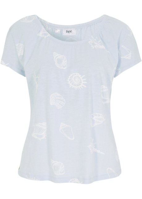 Bedrucktes Shirt mit Rundhalsausschnitt aus Bio-Baumwolle in blau von vorne - bpc bonprix collection