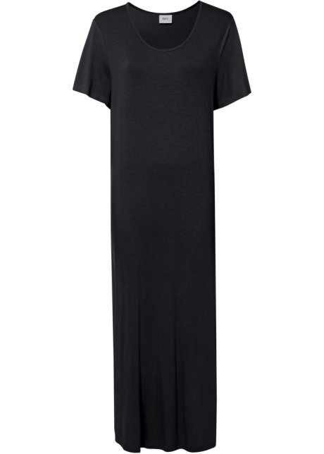 Bequem geschnittenes Shirt-Kleid mit Schlitz in Midi-Länge in schwarz von vorne - bpc bonprix collection