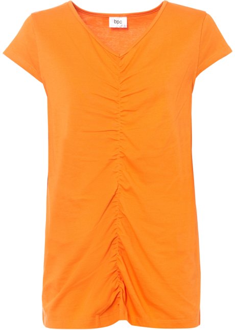 Baumwoll-Shirt mit Raffung und V-Ausschnitt in orange von vorne - bpc bonprix collection