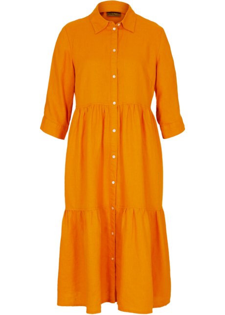 Leinen-Hemdblusenkleid in orange von vorne - bonprix PREMIUM