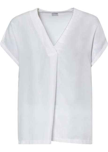 Shirt mit Materialmix in weiß von vorne - BODYFLIRT