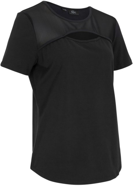 Sport-Shirt mit Mesh-Einsatz in schwarz von vorne - bpc bonprix collection