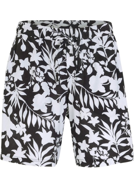 Weite Viskose Shorts mit High-Waist-Bequembund in schwarz von vorne - bpc bonprix collection