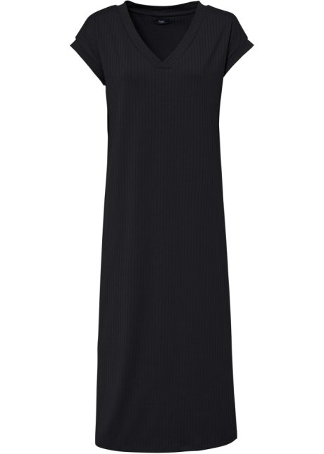 Midi-Kleid aus Rippjersey in schwarz von vorne - bpc bonprix collection
