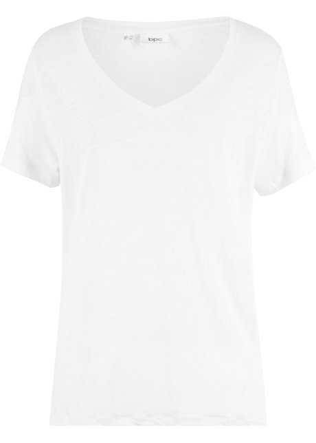 Leinen-Shirt, locker geschnitten in weiß von vorne - bpc bonprix collection
