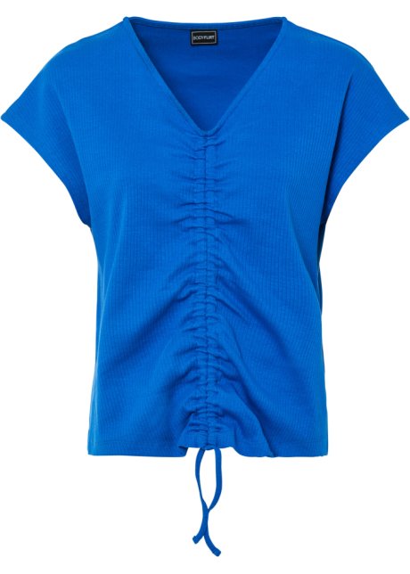 Shirt mit Raffung in blau von vorne - BODYFLIRT