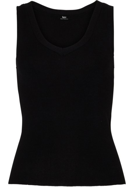 Leichtes Strick-Top mit V-Ausschnitt in schwarz von vorne - bpc bonprix collection