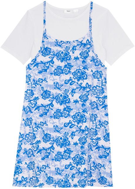 Mädchen T-Shirt + Jerseykleid (2tlg. Set) in weiß von vorne - bpc bonprix collection