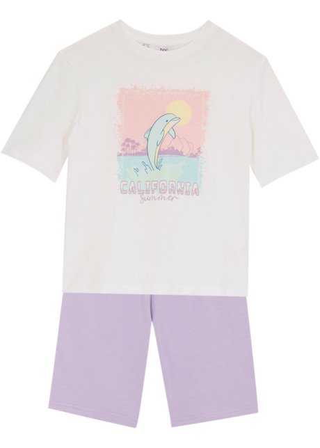 Mädchen Oversized-Shirt + Radler-Shorts  (2-tlg. Set) in weiß von vorne - bpc bonprix collection