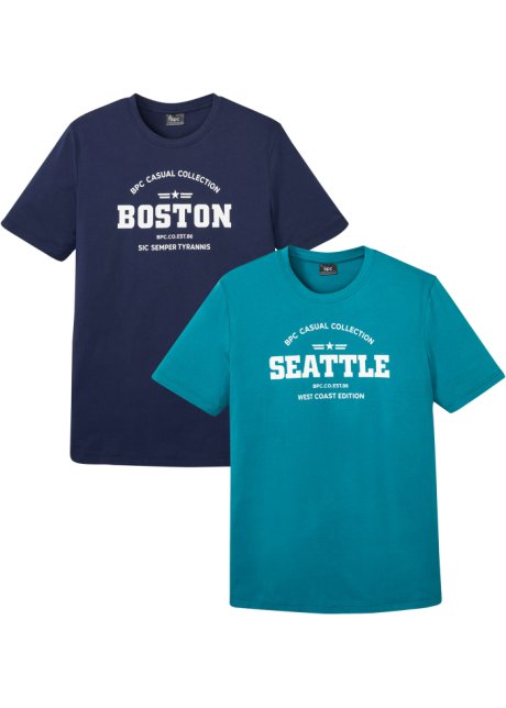 T-Shirt (2er Pack) in blau von vorne - bpc bonprix collection