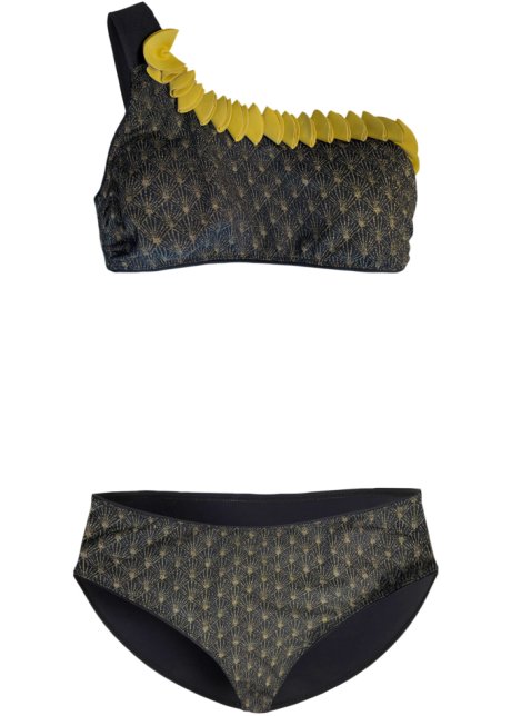Exklusiver One shoulder Bustier Bikini (2-tlg.Set) aus recyceltem Polyamid in schwarz von vorne - bpc selection premium