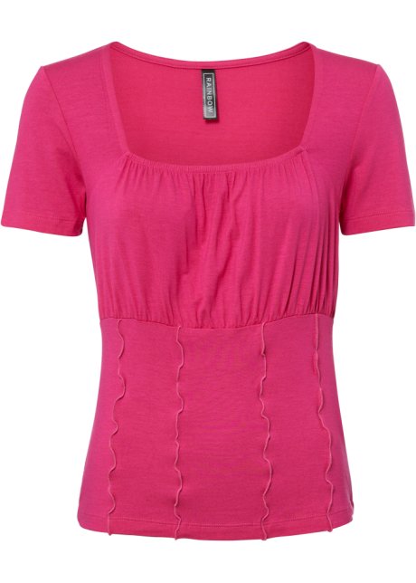 Trendiges Kurzarmshirt in Corsagen-Optik in pink von vorne - RAINBOW