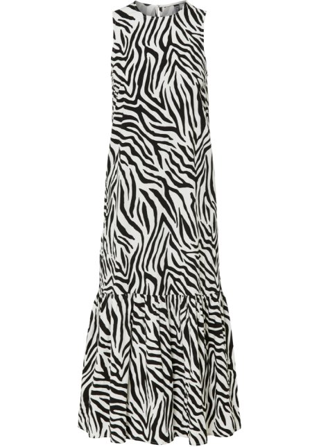 Midi-Kleid mit Zebra-Print in schwarz von vorne - RAINBOW
