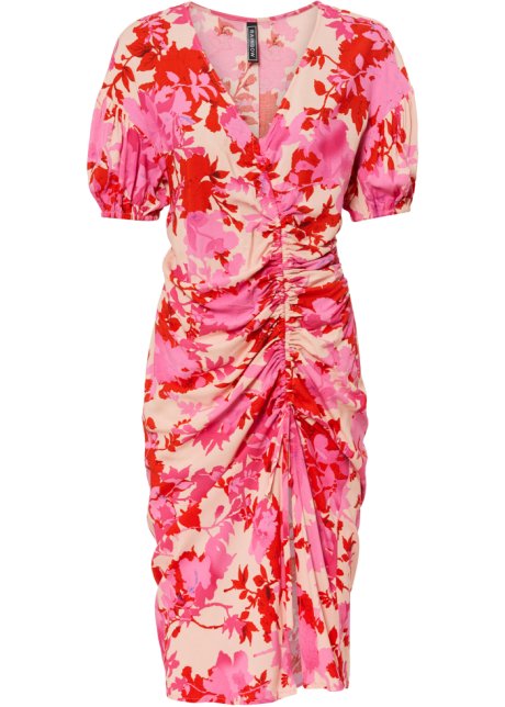Kleid mit asymmetrischer Raffung in rosa von vorne - RAINBOW