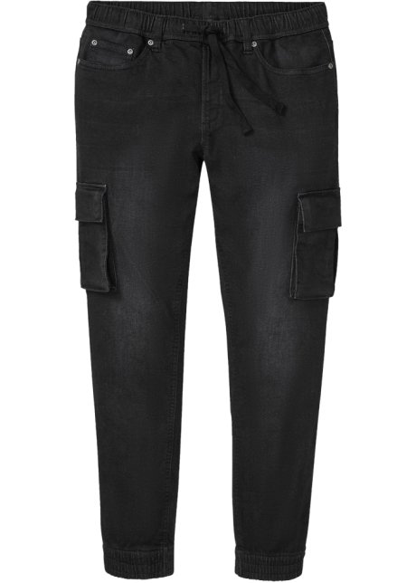 Regular Fit Schlupf-Cargo-Jeans, Straight in schwarz von vorne - RAINBOW