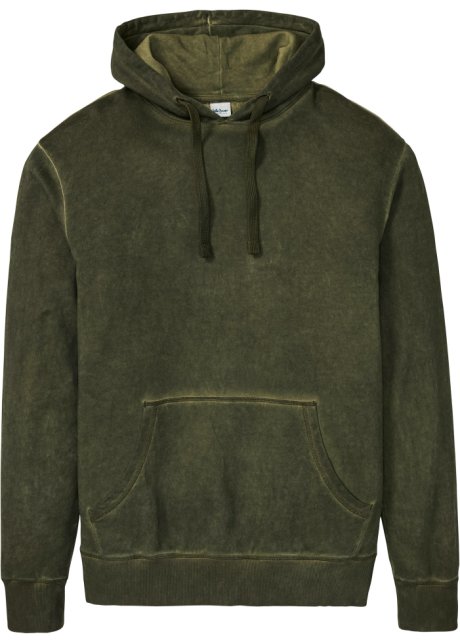Kapuzensweatshirt in gewaschener Optik, Loose Fit in grün von vorne - John Baner JEANSWEAR