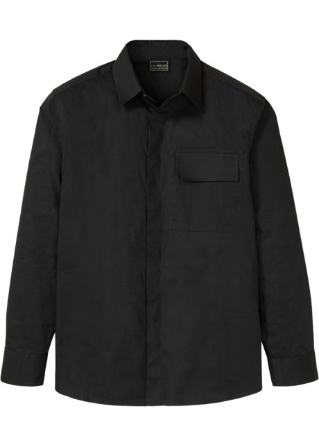 Langarmhemd mit Brusttasche in schwarz von vorne - bpc selection
