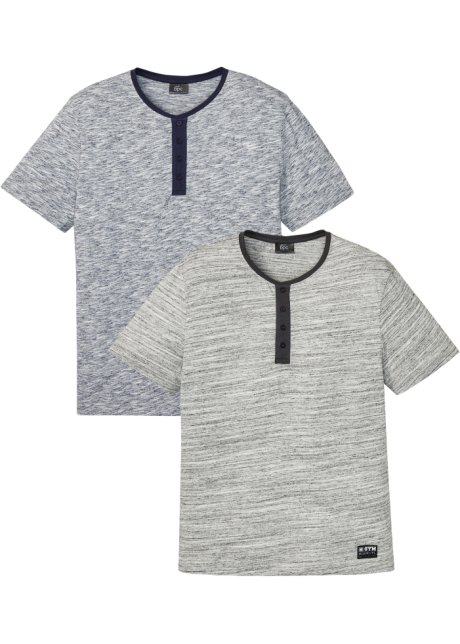 Henley-T-Shirt (2er Pack) in grau von vorne - bpc bonprix collection