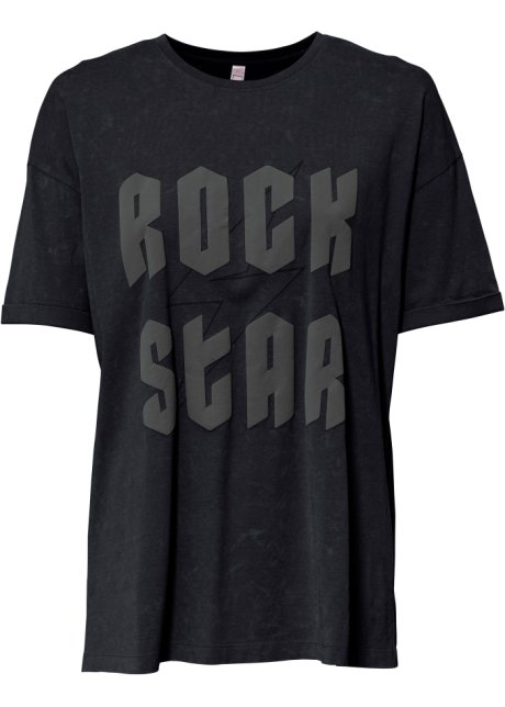 Oversize Shirt bedruckt aus Bio-Baumwolle in schwarz von vorne - RAINBOW