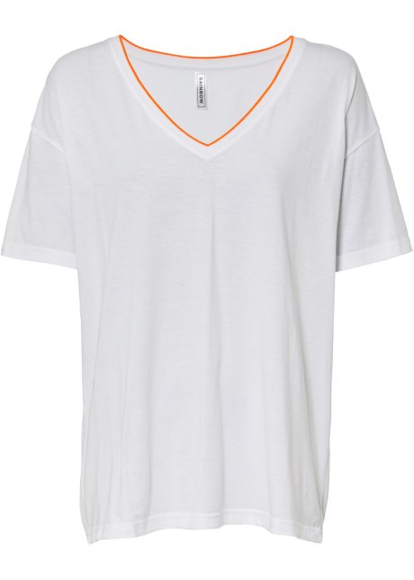 Shirt mit Kontrastfacing in weiß von vorne - RAINBOW