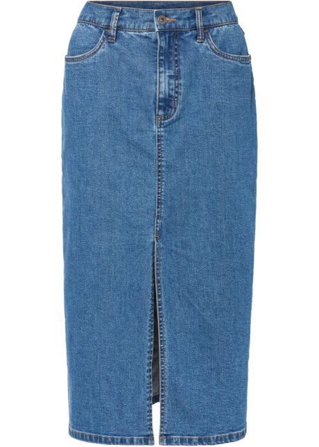 Langer Jeansrock mit Schlitz aus Positive Denim #1 Fabric in blau von vorne - RAINBOW