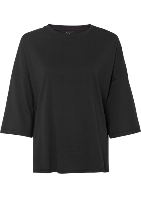 Baumwoll- Oversize-Shirt, halbarm in schwarz von vorne - bpc bonprix collection