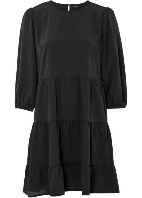 Crepe-Kleid mit Volants in schwarz von vorne - BODYFLIRT
