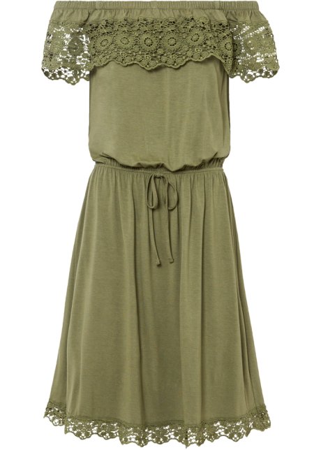 Carmen-Kleid mit Spitze in grün von vorne - BODYFLIRT