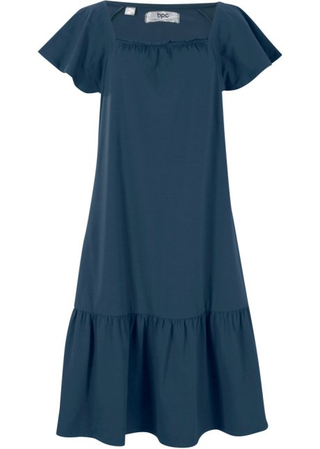 Baumwoll-Jerseykleid mit Ausschnittdetail und Flügelärmeln, knieumspielend in blau von vorne - bpc bonprix collection