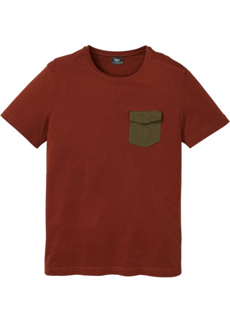 T-Shirt mit Tasche in braun von vorne - bpc bonprix collection