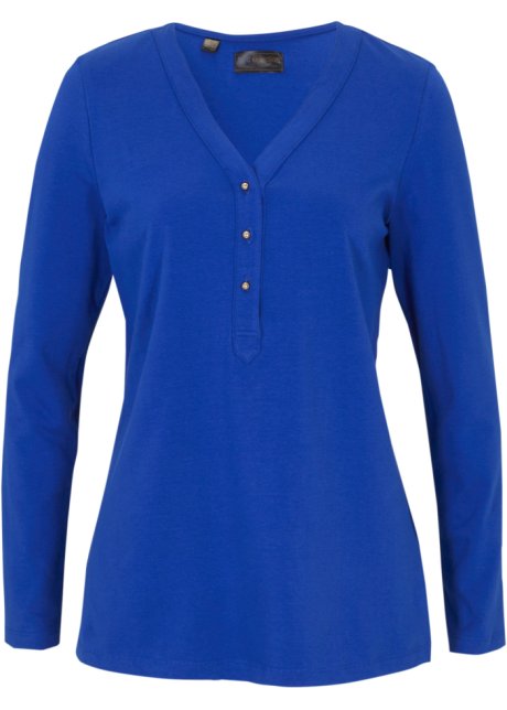 Langarmshirt mit Knöpfen in blau von vorne - bpc selection