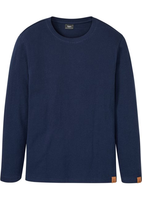 Waffelpique-Langarmshirt aus Bio-Baumwolle in blau von vorne - bpc bonprix collection