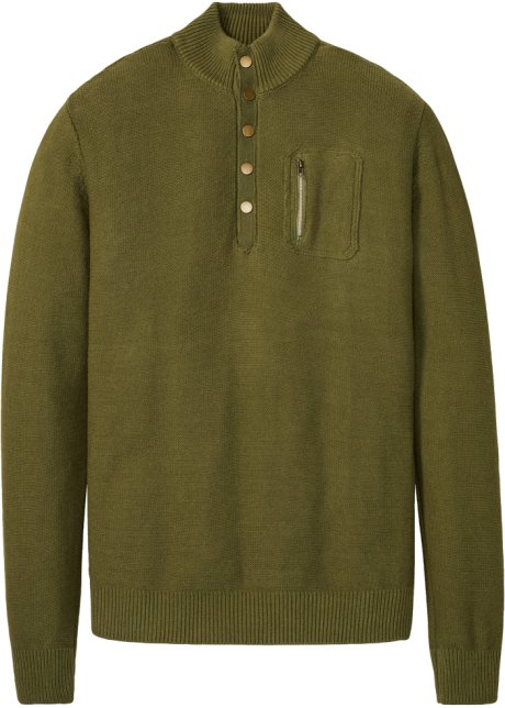 Pullover mit Knopfleiste in grün von vorne - John Baner JEANSWEAR