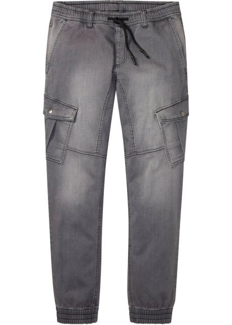 Regular Fit Sweat-Jeans mit Cargotaschen, Straight in grau von vorne - RAINBOW
