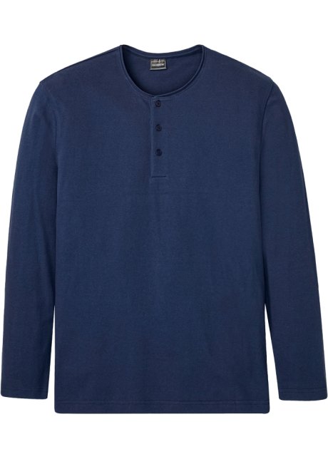Langarm-Henleyshirt in Piqué-Qualität in blau von vorne - RAINBOW