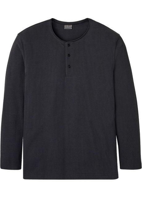 Langarm-Henleyshirt in Piqué-Qualität in schwarz von vorne - RAINBOW