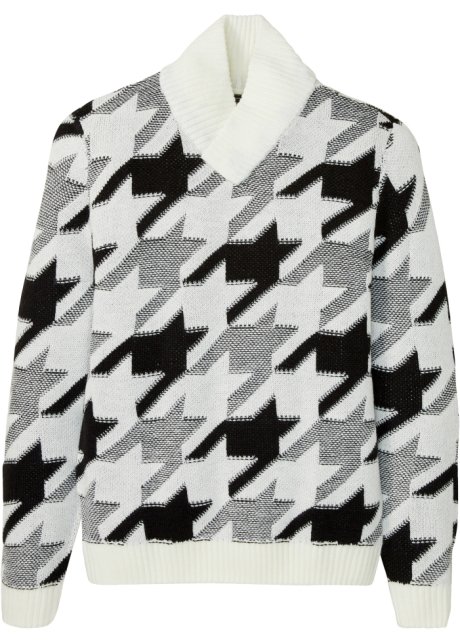 Pullover mit Schalkragen  in weiß von vorne - RAINBOW