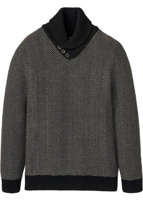 Pullover mit Schalkragen aus Baumwolle in schwarz von vorne - RAINBOW